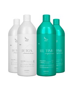 Kit 2 Escovas Progressivas Zap All Time Orgânica + 2 Shampoos Detox 1 Litro