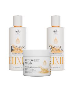 Kit Escova Progressiva S&O Active Keratin Elixir + Shampoo Detox 1L + Máscara Recovery Elixir 500g